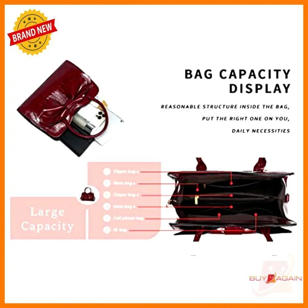 Large PU Leather Satchel Tote with Removable Strap, 5 Pockets